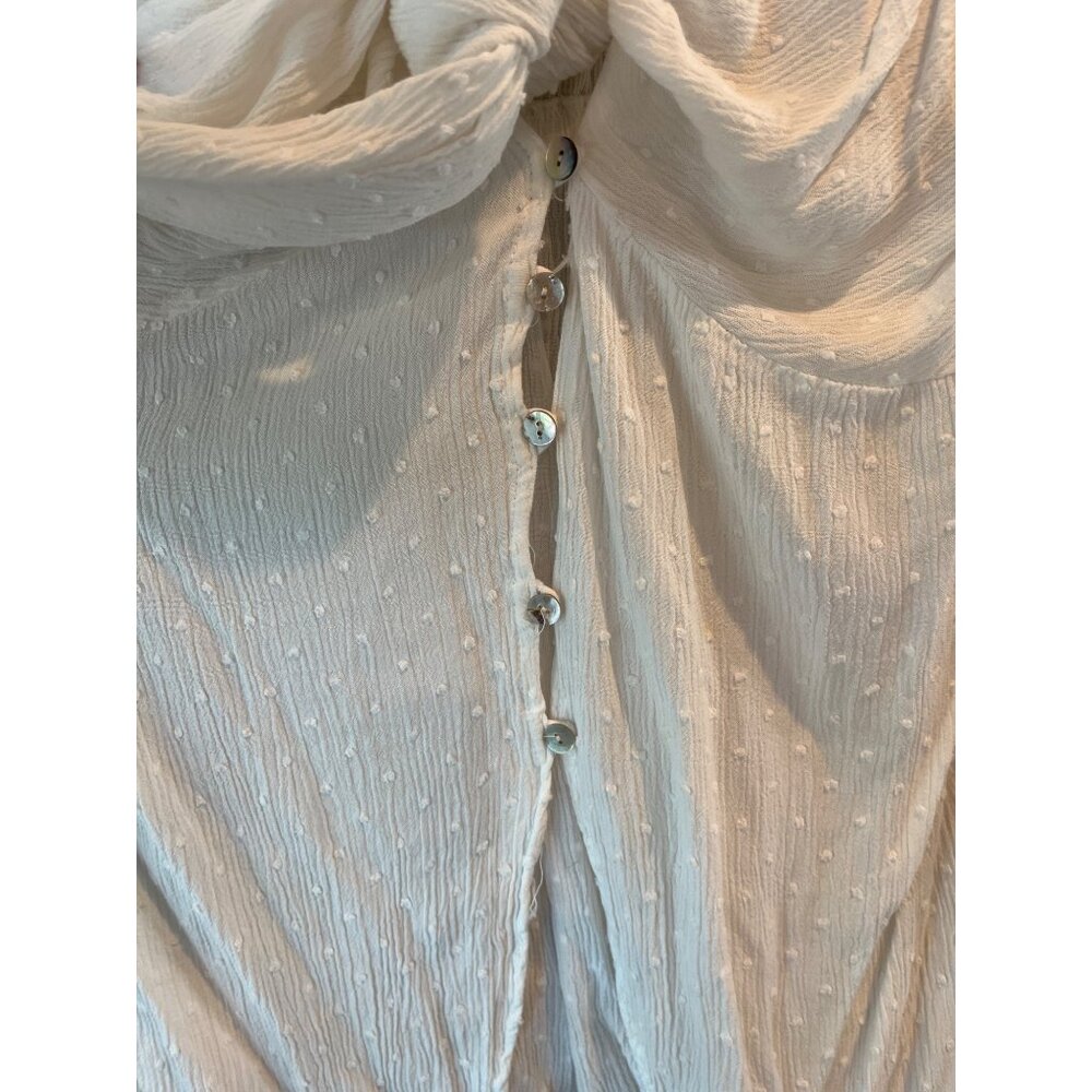 Tie-Front White Textured Dotted Button-Down Blous… - image 2